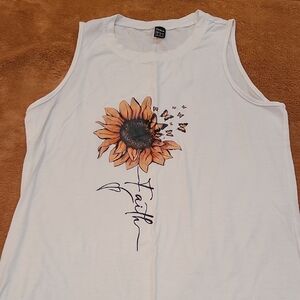 SHEIN White Tank Top with Sunflower Design
